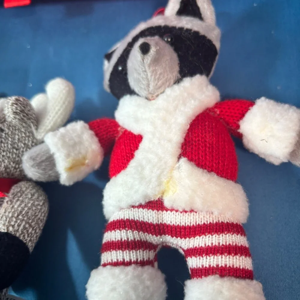 Midwest Cannon Falls Knit Christmas Ornaments Sock Monkey Moose Raccoon Lot of 3